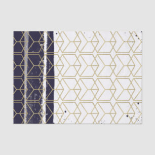 Papel De Seda Hexágono Moderno Azul Marino Dorado Geométrico Bod