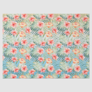 Papel De Seda Hibisco floral aqua amarillo rosa melocotón