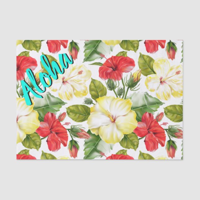 Papel De Seda Hibisco Floral Tropical Hawaiano (Anverso)