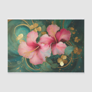Papel De Seda Hibisco Rosa Dorado Dorado, Florales Formales