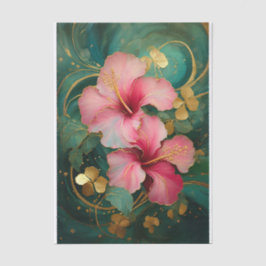 Papel De Seda Hibisco Rosa Dorado, Floral Tropical Formal
