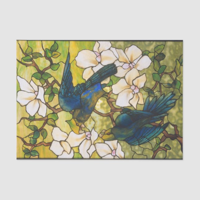 Papel De Seda Hibiscus and Parrots Sed Glass Window (Anverso)