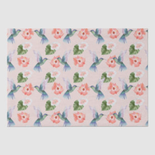 Papel De Seda Hibiscus azul verde y rosa y colibrí