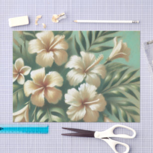Papel De Seda Hibiscus blanco Flores verde desenlace tropical