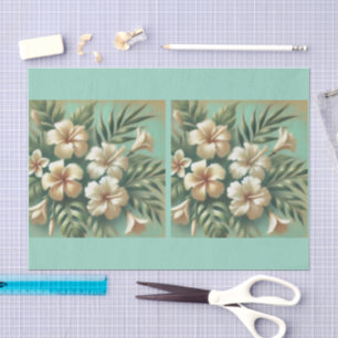 Papel De Seda Hibiscus blanco Flores verde desenlace tropical