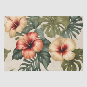Papel De Seda Hibiscus peach, rojo y blanco