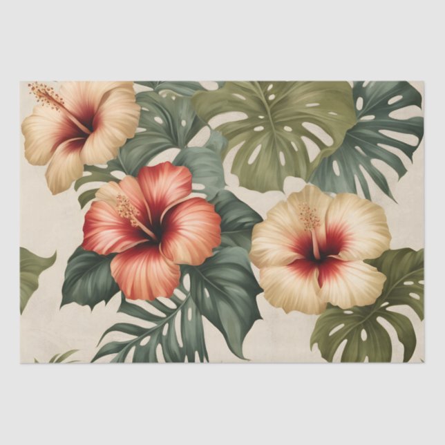 Papel De Seda Hibiscus peach, rojo y blanco (Anverso)
