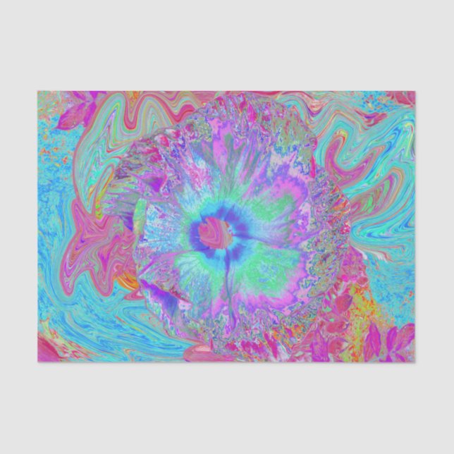 Papel De Seda Hibiscus psicodélico retro arcoiris azul (Anverso)