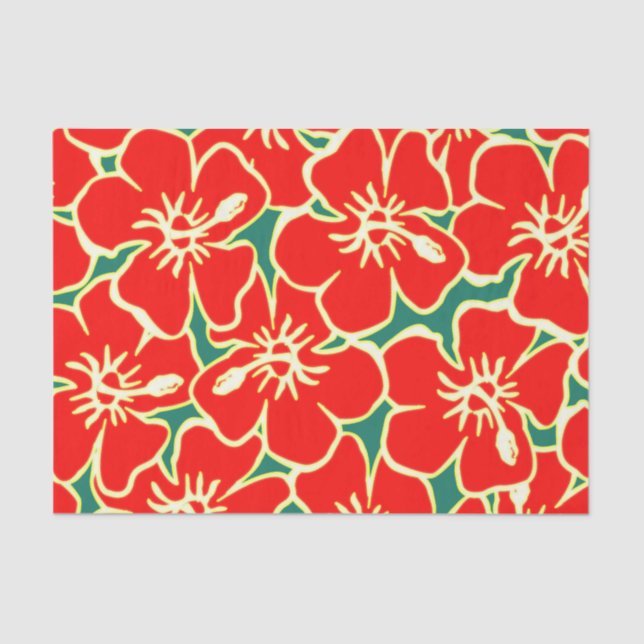 Papel De Seda Hibiscus Rojo Flores Tropicales Hawai Luau (Anverso)