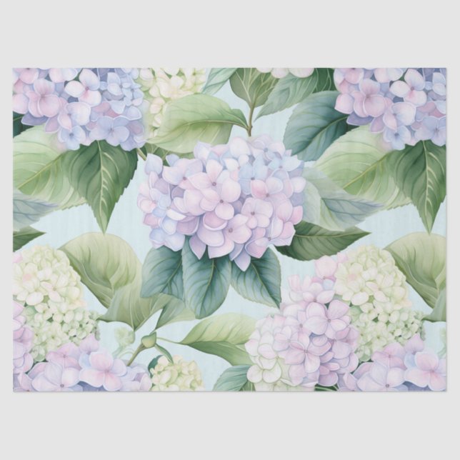 Papel De Seda Hidrangea Blossoms Cream Lilac Blue Hues Floral (Anverso)
