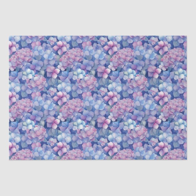 Papel De Seda Hidrángulos azules rosados florales en flor (Anverso)