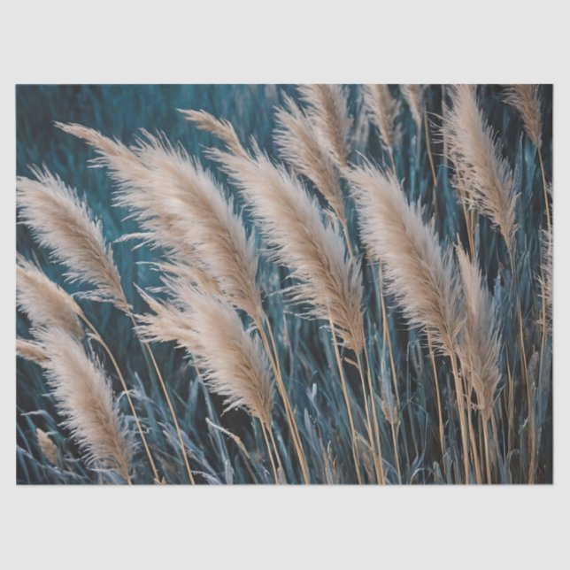 Papel De Seda Hierba de Pampas Floral Azul (Anverso)