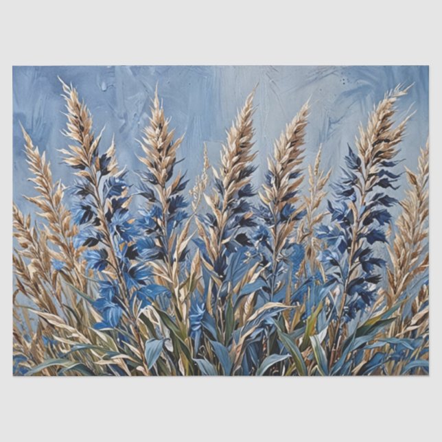 Papel De Seda Hierba de Pampas Floral Azul (Anverso)