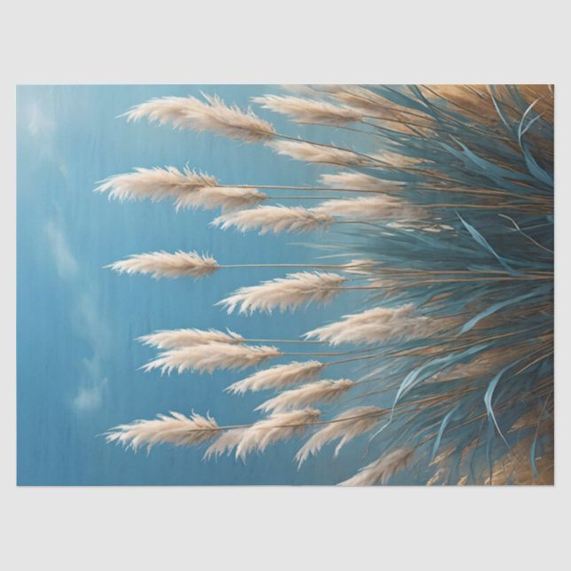 Papel De Seda Hierba de Pampas Floral Azul (Anverso)