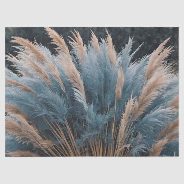 Papel De Seda Hierba de Pampas Floral Azul (Anverso)