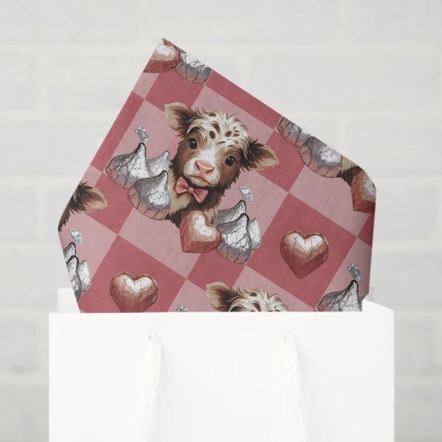Papel De Seda Highland Cow Chocolate & Heart Kisses Gift Liner (Bolsa de regalo)