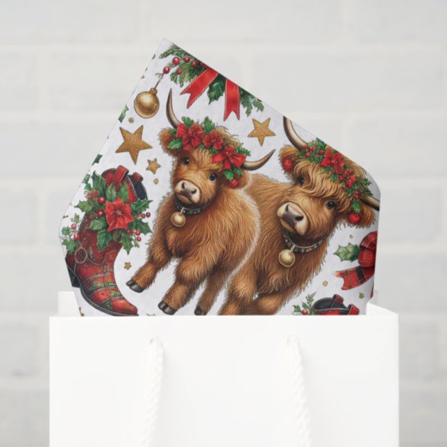 Papel De Seda Highland Cow Christmas Wrapping Paper (Bolsa de regalo)