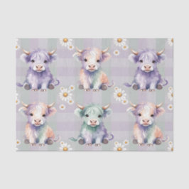 Papel De Seda Highland Cow Easter Daisy Flowers Pastel