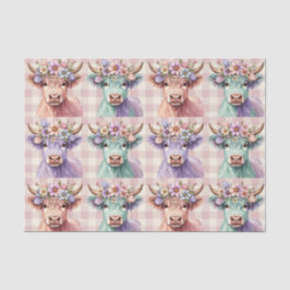 Papel De Seda Highland Cow Easter Flowers in Pastel
