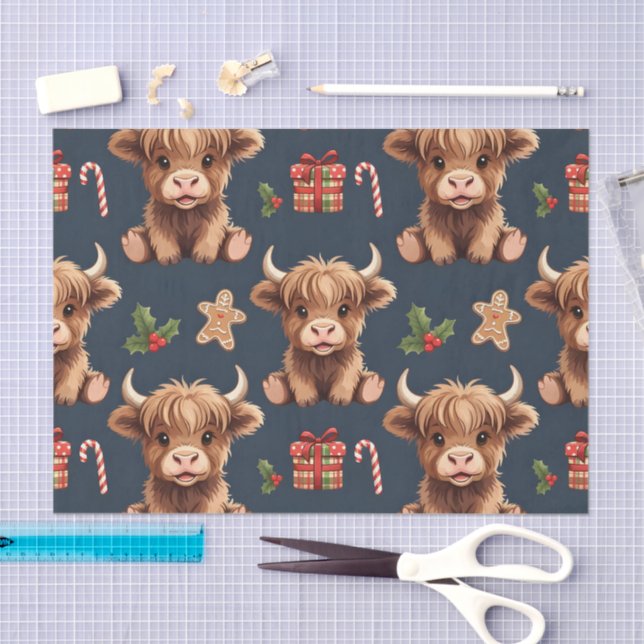 Papel De Seda Highland Cow Festive Santa Christmas (Artesanía)