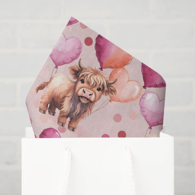 Papel De Seda Highland Cow Pastel Balloon Cute Gift (Bolsa de regalo)