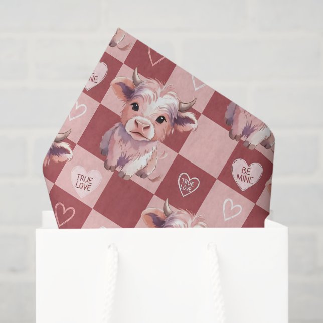 Papel De Seda Highland Cow Pink Candy Hearts Valentine Gift Fill (Bolsa de regalo)