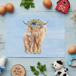 Papel De Seda Highland Cow Scotland Blue Mama Baby Calf