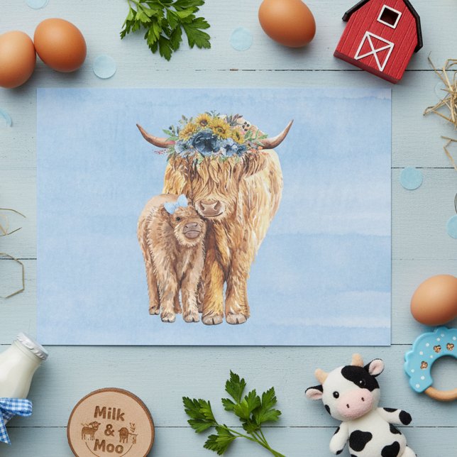 Papel De Seda Highland Cow Scotland Blue Mama Baby Calf (Subido por el creador)