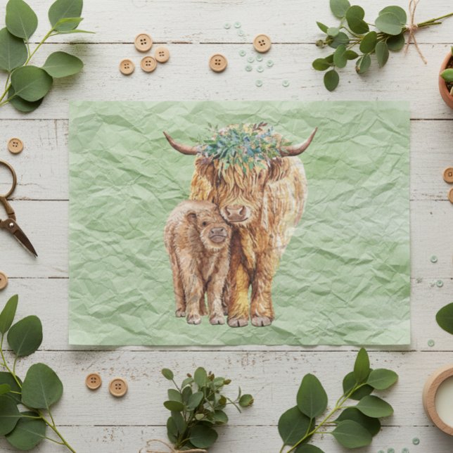 Papel De Seda Highland Cow Scotland Mama Baby Eucalyptus (Subido por el creador)