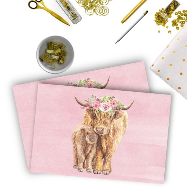 Papel De Seda Highland Cow Scotland Pink Mama Baby Calf (Subido por el creador)
