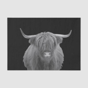 Papel De Seda Highland Cow Scotland Rústico Tejido Blanco Negro 