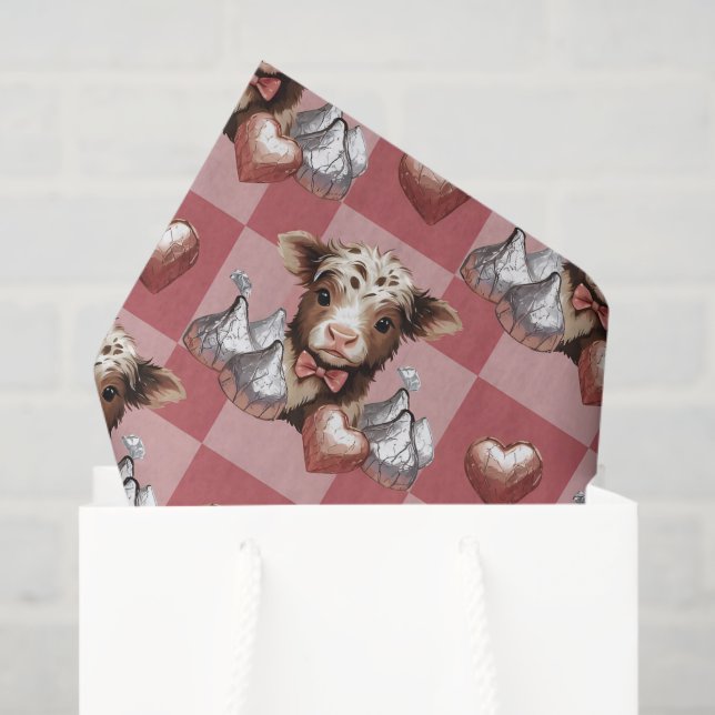 Papel De Seda Highland Cow Valentine Heart Chocolate  (Bolsa de regalo)