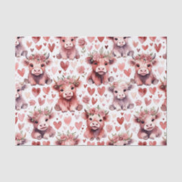 Papel De Seda Highland Cow Valentine Pink Floral Watercolor