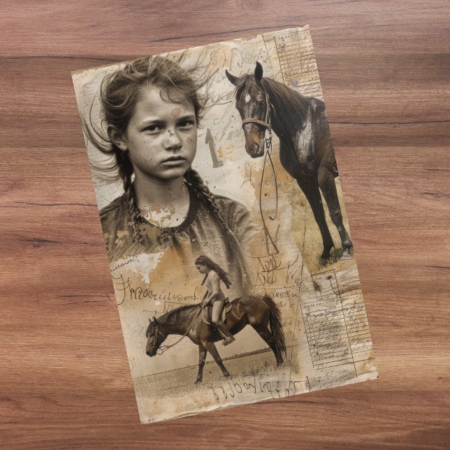 Papel De Seda Hija de granjero con desconchazón de caballos (Farmer's Daughter with Horse Decoupage Tissue Paper
)