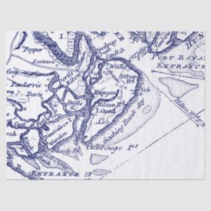 Papel De Seda Hilton Head Island SC Vintage Map Navy Blue