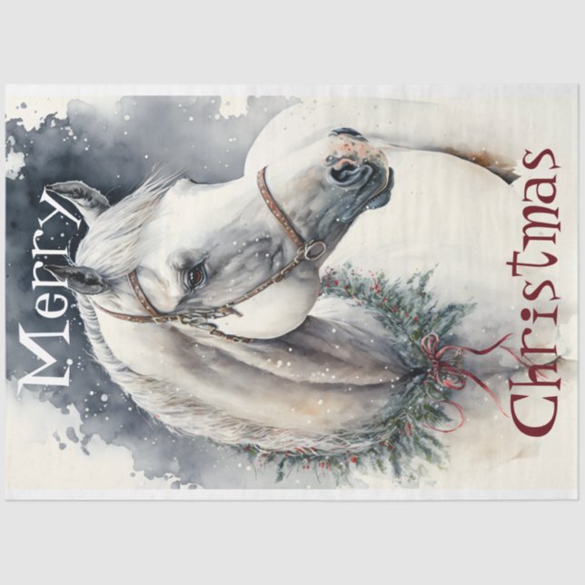 Papel De Seda Hípica Navidad de invierno acuarela (Anverso)