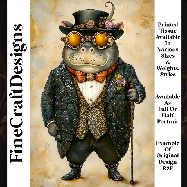 Papel De Seda Hipopótamo Antropomórfico Steampunk R2F Decoupage (Subido por el creador)