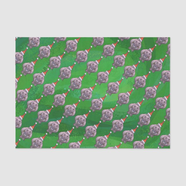 Papel De Seda Hipopótamo en modelo del gorra de Santa en verde (Anverso)