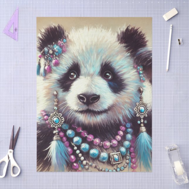 Papel De Seda Hippie Panda Bear Chalk-Pastel Decoupage (Artesanía)