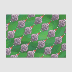 Papel De Seda Hippo en Santa Hat Pattern en verde