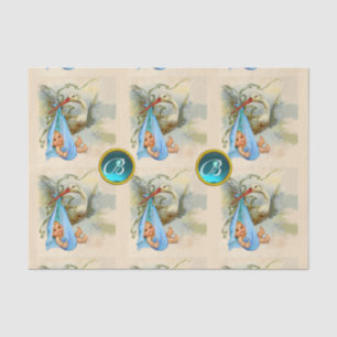 PAPEL DE SEDA HISTORIAL BEBÉ CHICO DUCHA AZUL GEM STONE MONOGRAM