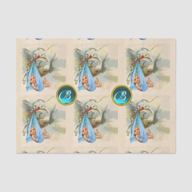 PAPEL DE SEDA HISTORIAL BEBÉ CHICO DUCHA AZUL GEM STONE MONOGRAM (Anverso)