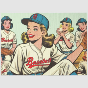 Papel De Seda Historietas de Chicas de béisbol retro cute