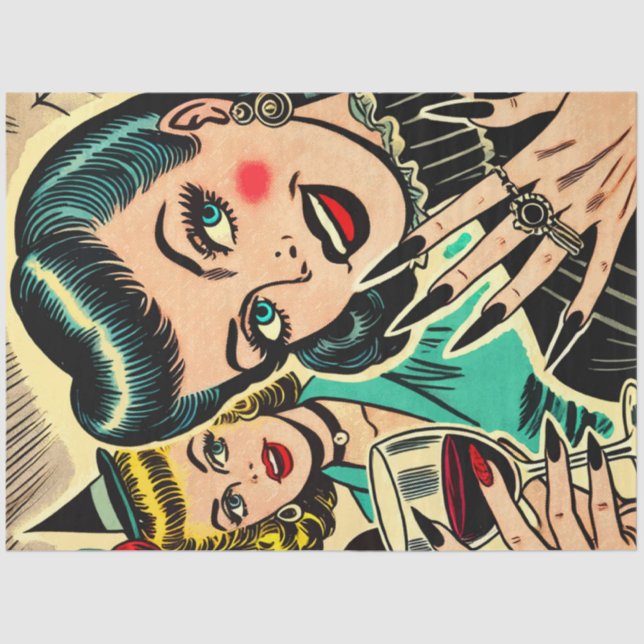 Papel De Seda Historietas de Chicas de Halloween retro góticos (Anverso)