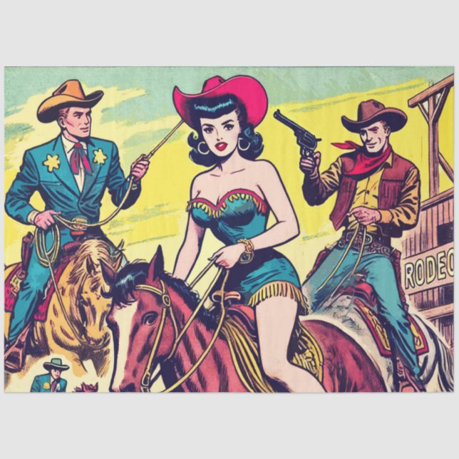 Papel De Seda Historietas occidentales del país retro (Anverso)