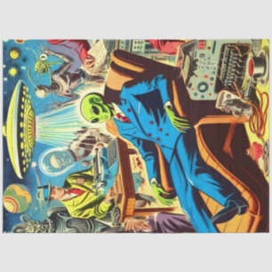 Papel De Seda Historietas Retro De Ufo Alien Sci-fi