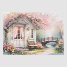 Papel De Seda Hogar de Cottagecore en primavera en flor en acuar