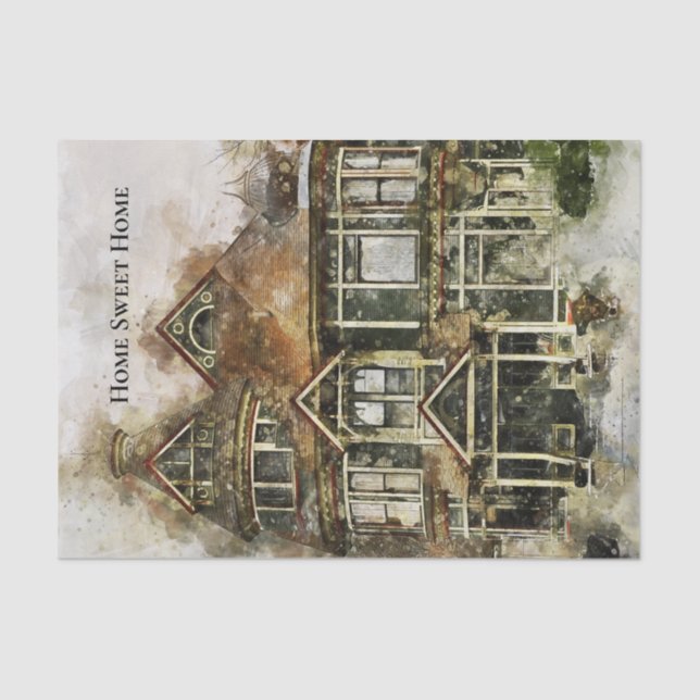 Papel De Seda Hogar dulce casa victoriana en tonos marrones (Anverso)