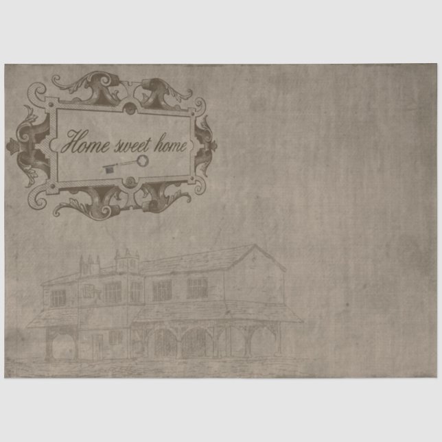 Papel De Seda Hogar Dulce Hogar Beige Fondo Decoupage (Anverso)