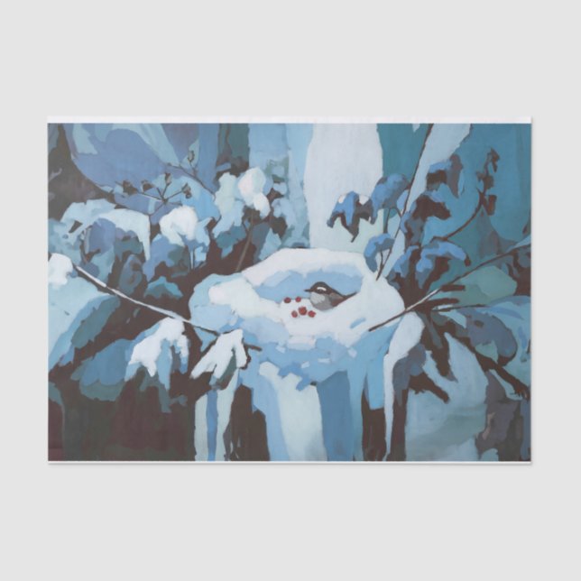 Papel De Seda Hogar nevado, nido de aves de invierno (Anverso)